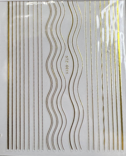 3D Gold Assorted Line Nail Decal