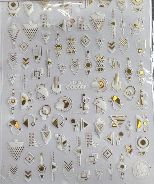 3D Gold & White Assorted Nail Decal